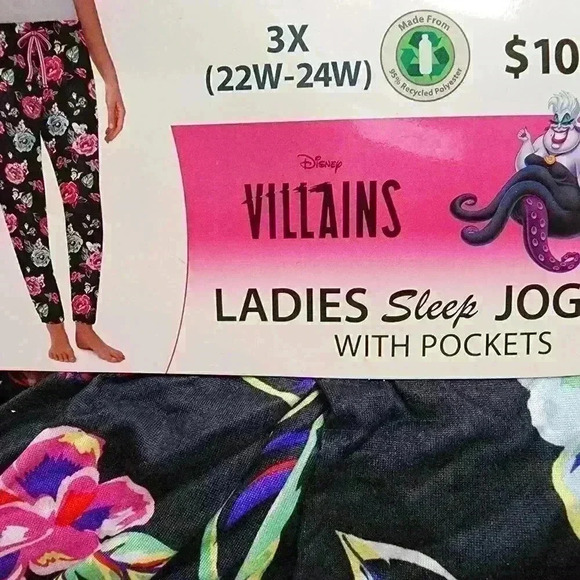 Disney Villains Womens Sleep Jogger with Pockets Super Soft & Comfy Black Floral - Picture 10 of 10